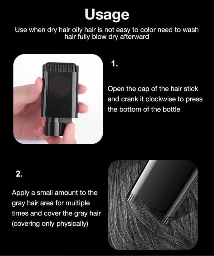 2-in-1 Hair Dye Stick for White Hair Cover & Touch-Up, Waterproof & Long-Lasting (Black, 20g)