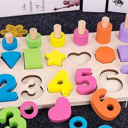 3-in-1 Wooden Puzzle Set: Numbers, Shapes & More