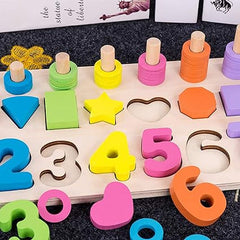 3-in-1 Wooden Puzzle Set: Numbers, Shapes & More