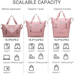 Large Expandable Pink Travel Duffel Bag with Wet Dry Pockets