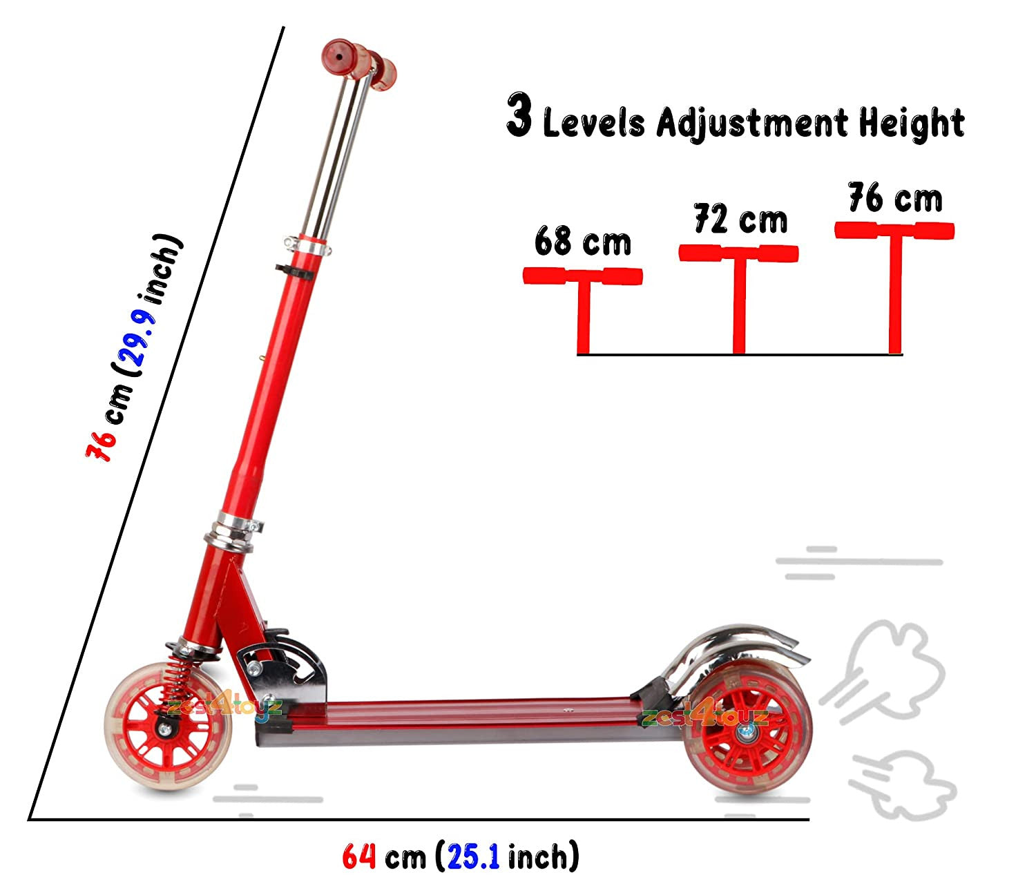 Kids Red 3-Wheel Foldable Scooter with Lights, Brake & Bell