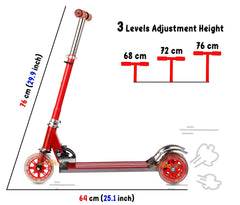Kids Red 3-Wheel Foldable Scooter with Lights, Brake & Bell