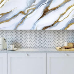 White Blue Marble Foil - Elegant Decorative Wrap (Ta-061)