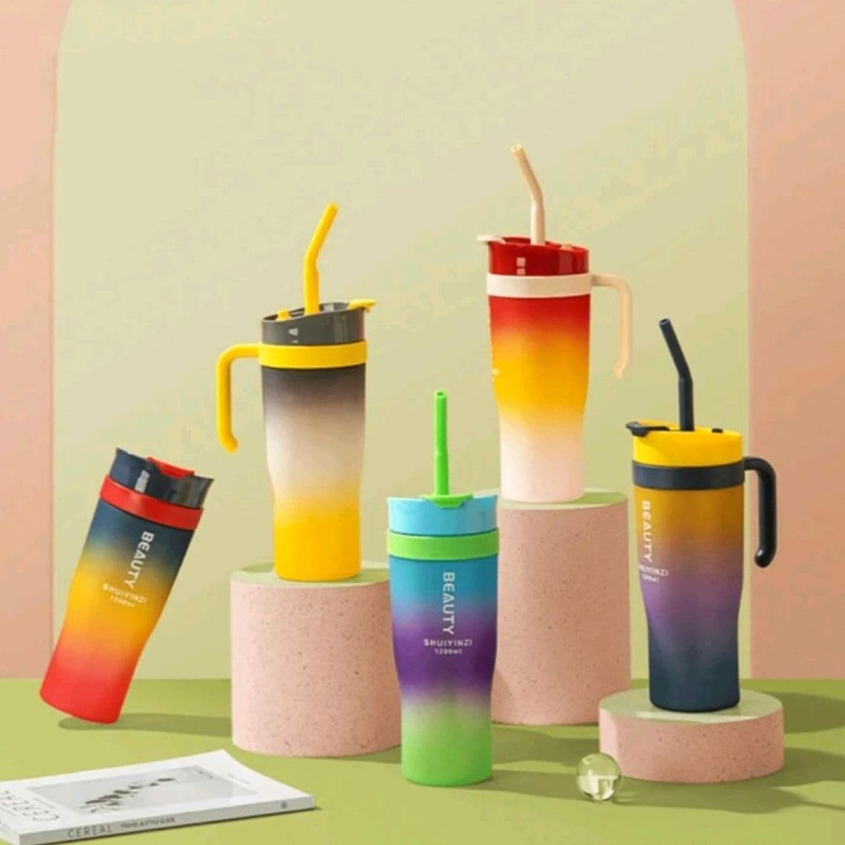 3-Piece Gradient Water Bottles & Mugs Set – BPA-Free, Leakproof, 32oz