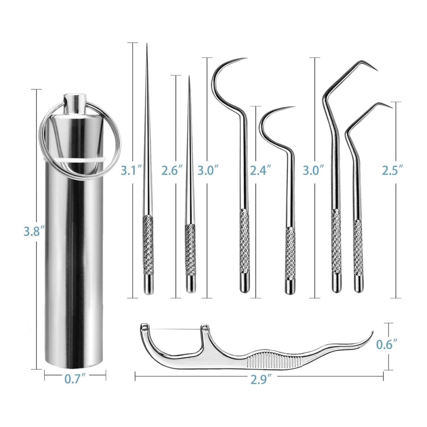 7-Piece Stainless Steel Dental Cleaning & Toothpick Pocket Kit