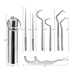 7-Piece Stainless Steel Dental Cleaning & Toothpick Pocket Kit