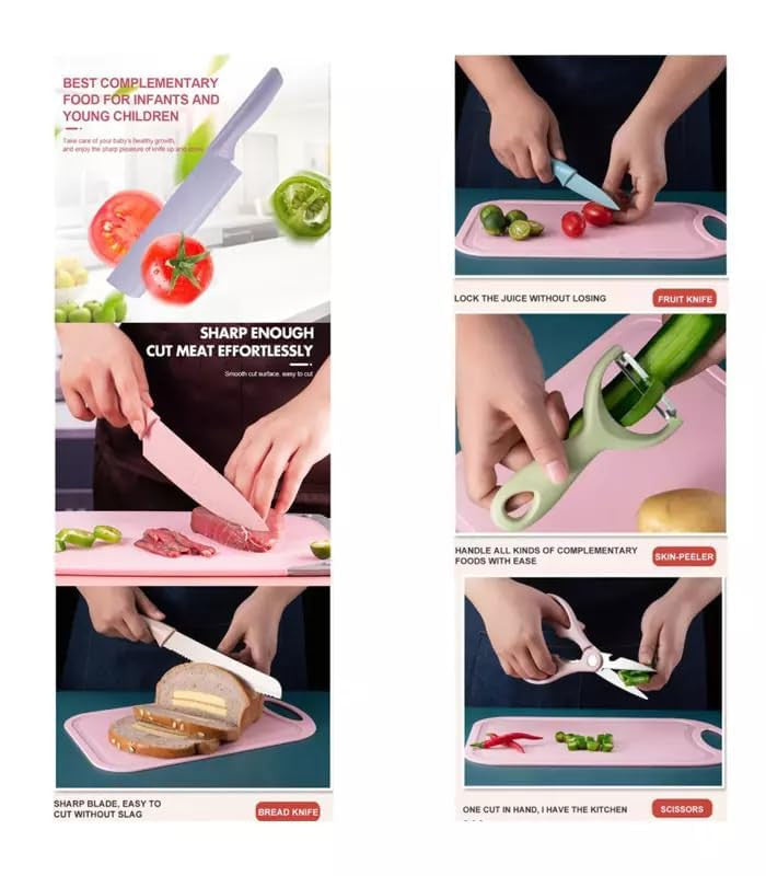 6-Piece Color Printing Kitchen Knife Set with Stainless Steel Blades