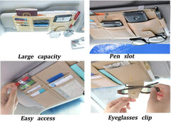 Multi-Pocket Car Sun Visor Organizer with Zipper & Elastic Straps