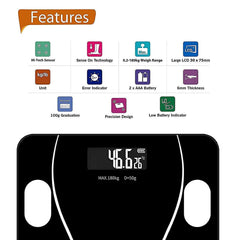 Black Digital Bathroom Scale with Tempered Glass, 180kg Capacity