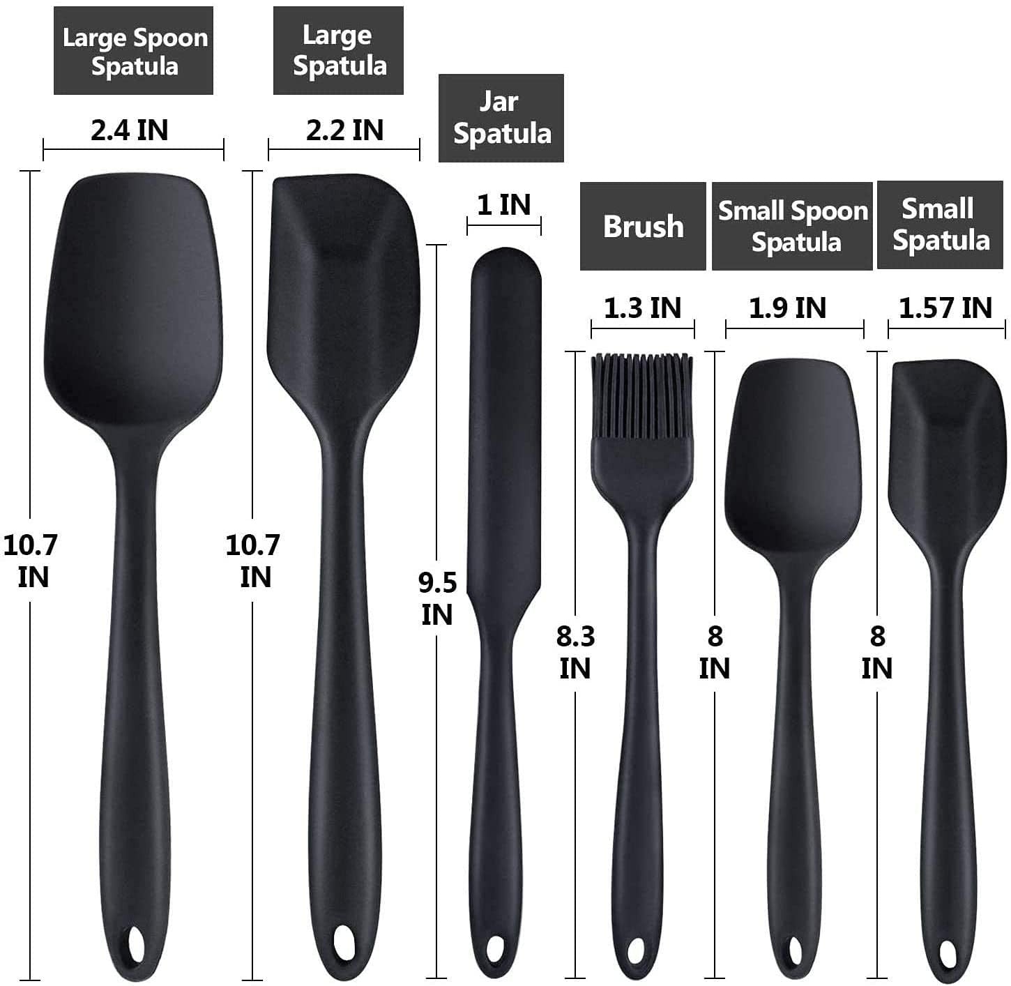 6-Piece Black Silicone Kitchen Spatula Set with Stainless Steel Core