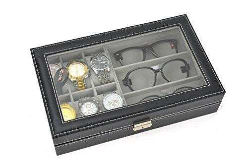 Elegant 6 Slot Watch & 3 Slot Sunglasses Organizer with Lock