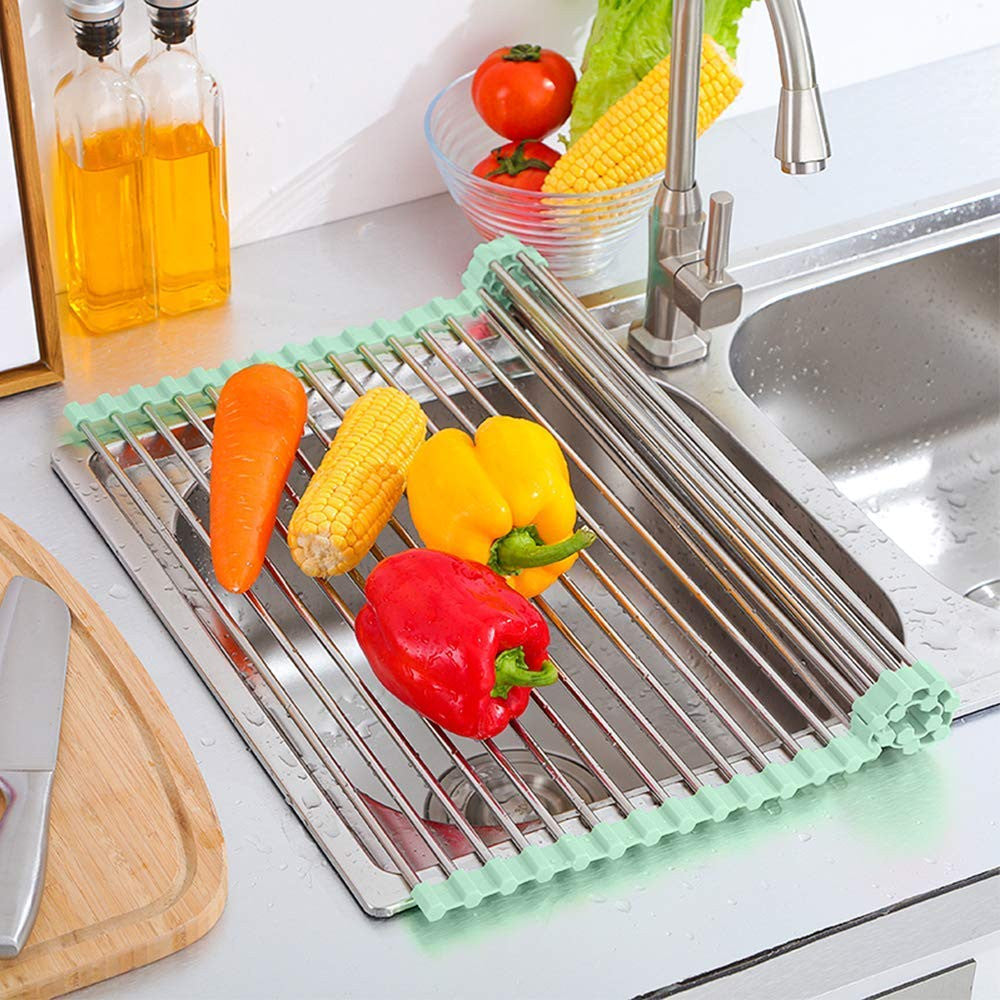 Foldable Stainless Steel Over Sink Dish Drying Rack for Kitchen - 1 Pc