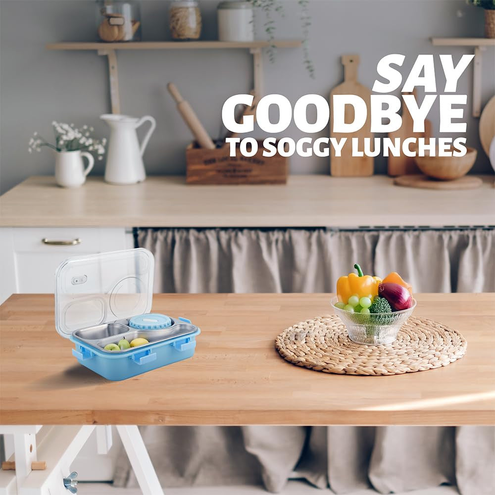 Premium 3-Section Stainless Steel Lunch Box with Soup Bowl & Cutlery