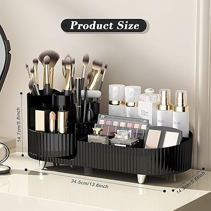 360° Rotating Makeup Organizer with Brush Holder