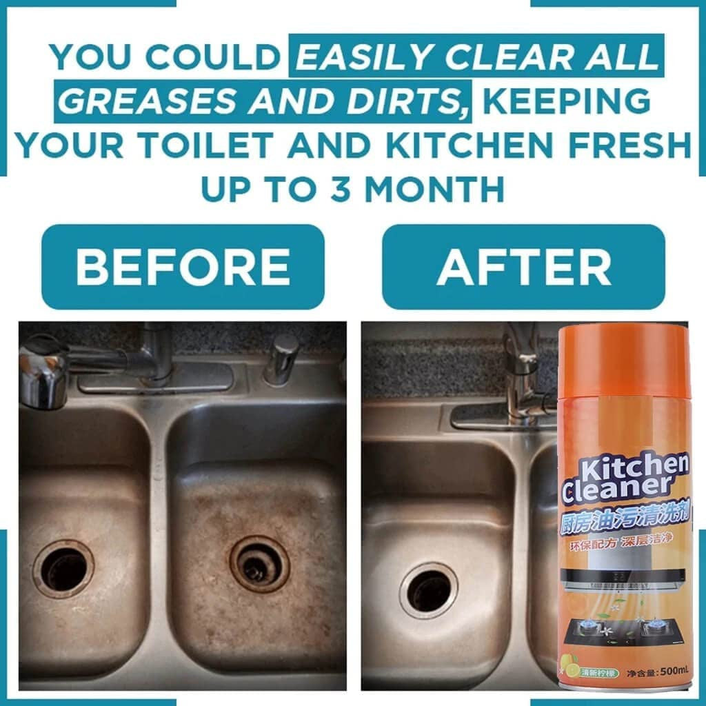 Orange Kitchen Multi-Purpose Foam Cleaner Spray 500ml for Grease & Stain Removal