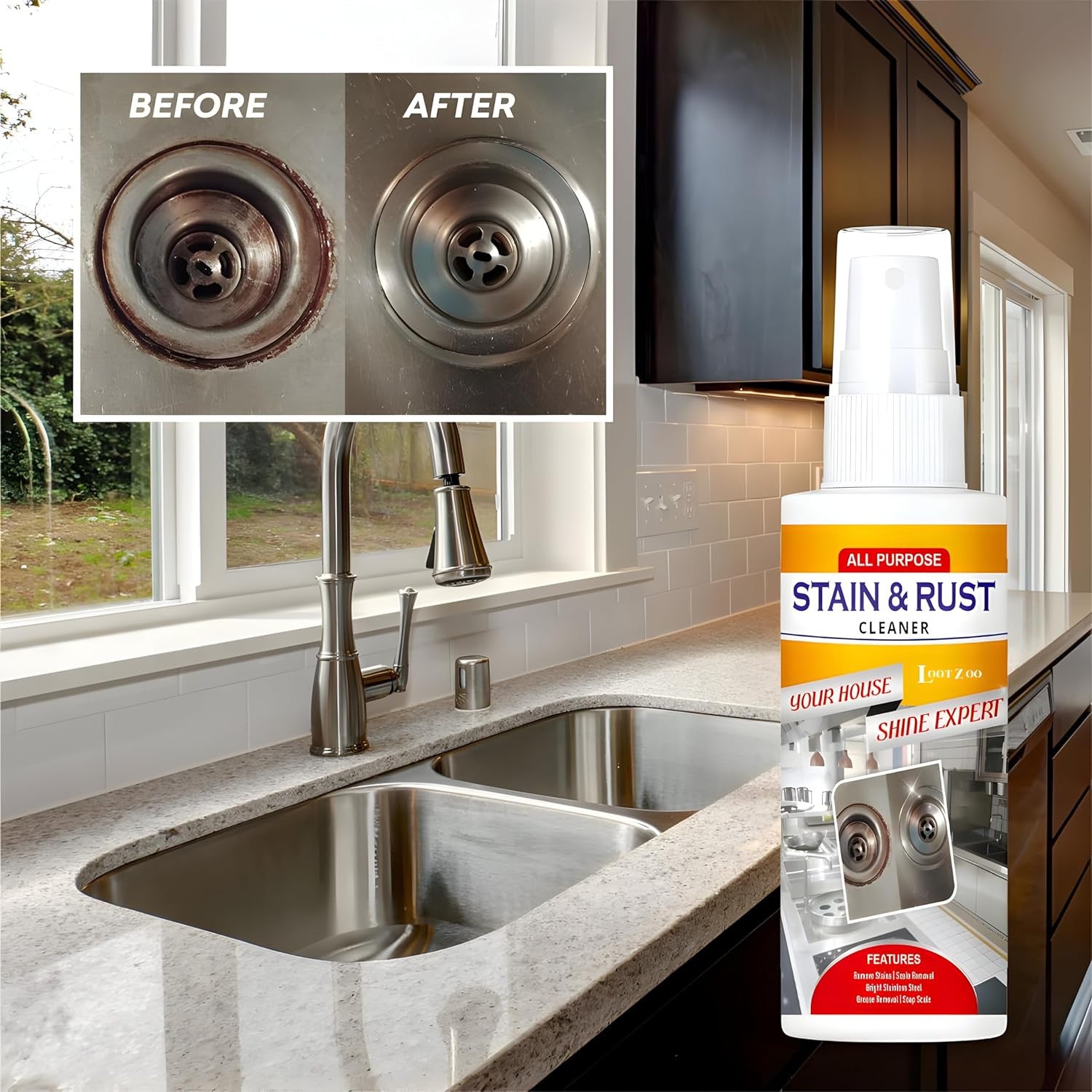 All-Purpose Rust & Stain Cleaner Spray for Kitchen Surfaces