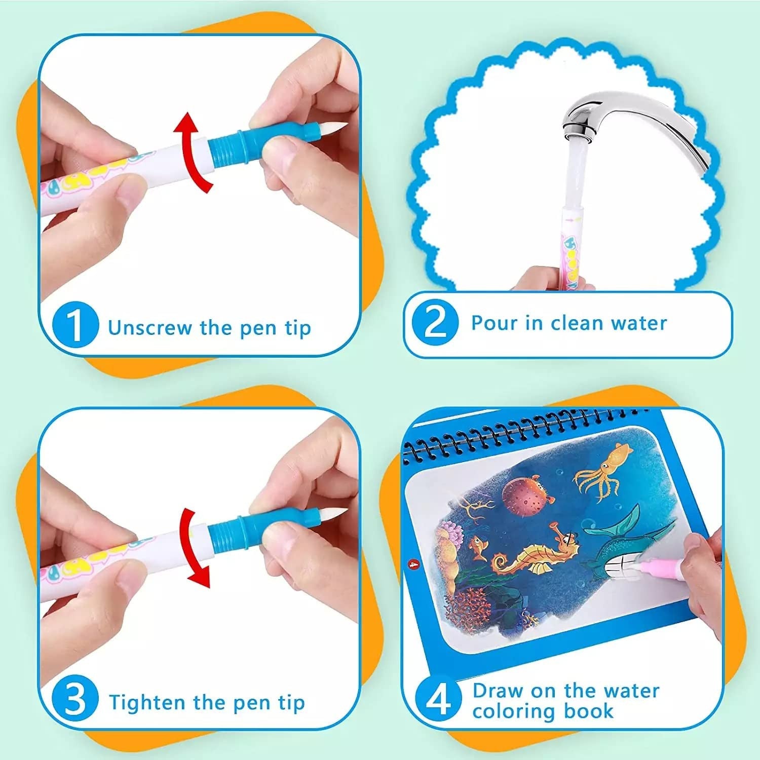 Magic Water Coloring Book for Kids with Pen - Fun & Educational Drawing Pad