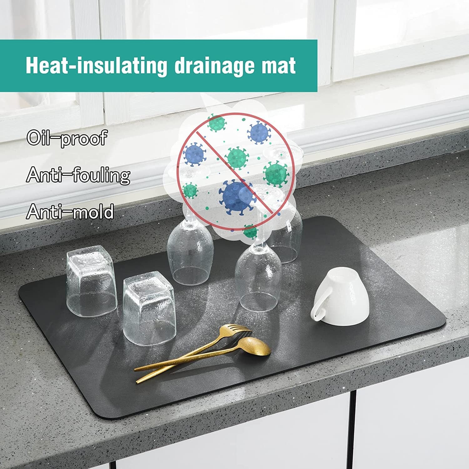 Ultra Absorbent Microfiber Dish Drying Mat 40x30cm for Kitchen