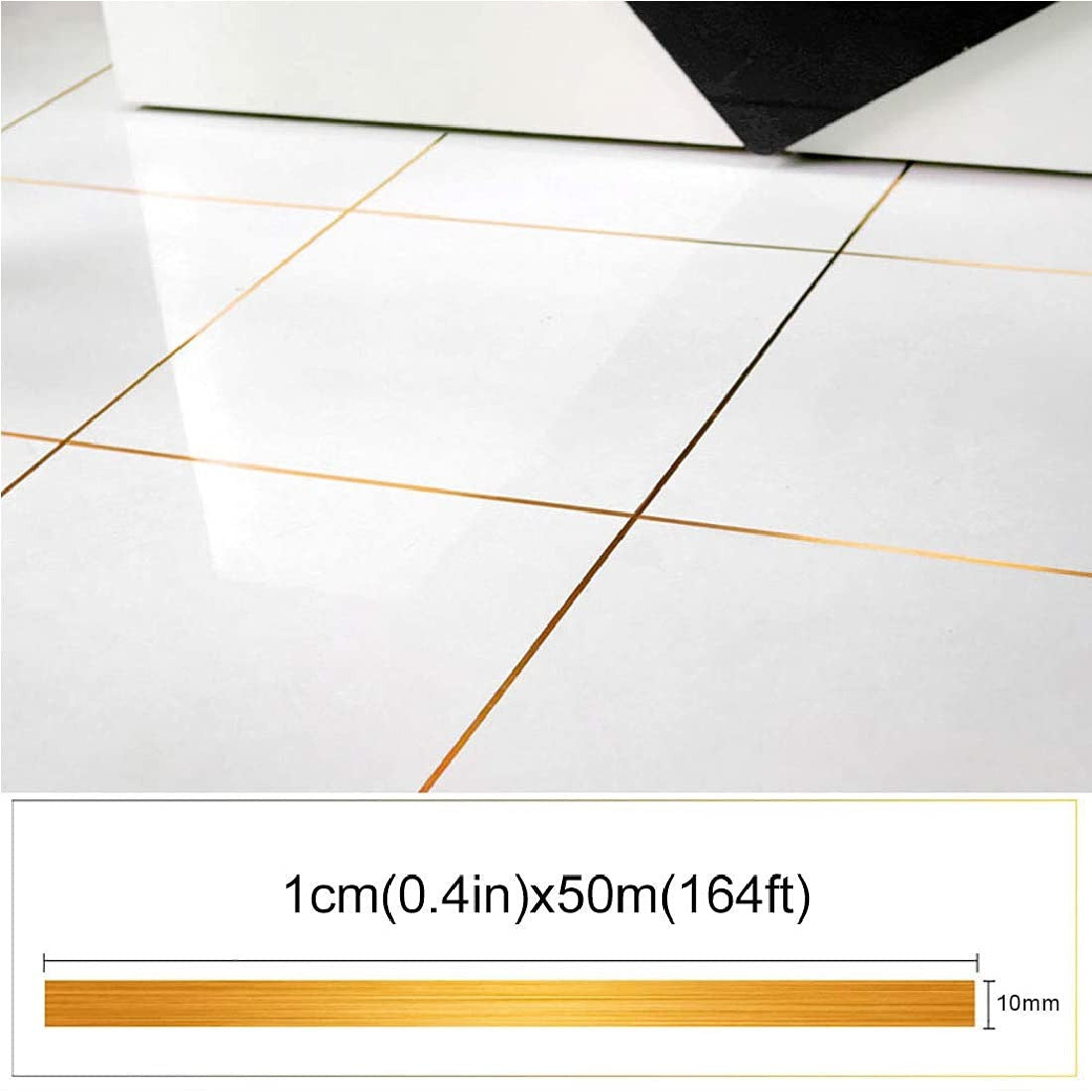 Golden 1cm x 50m Waterproof Tile Sealing Tape for Floor & Wall Decor