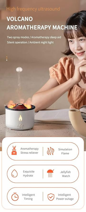 Volcano Flame Diffuser & Humidifier for Aromatherapy and Air Quality