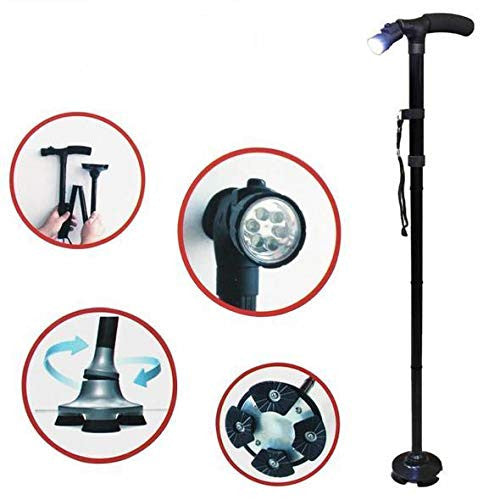 Aluminum LED Folding Walking Stick with Light & Wooden Handle for Seniors