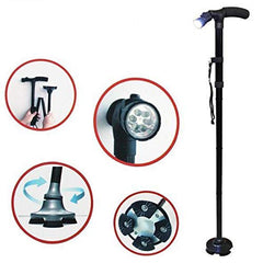 Aluminum LED Folding Walking Stick with Light & Wooden Handle for Seniors