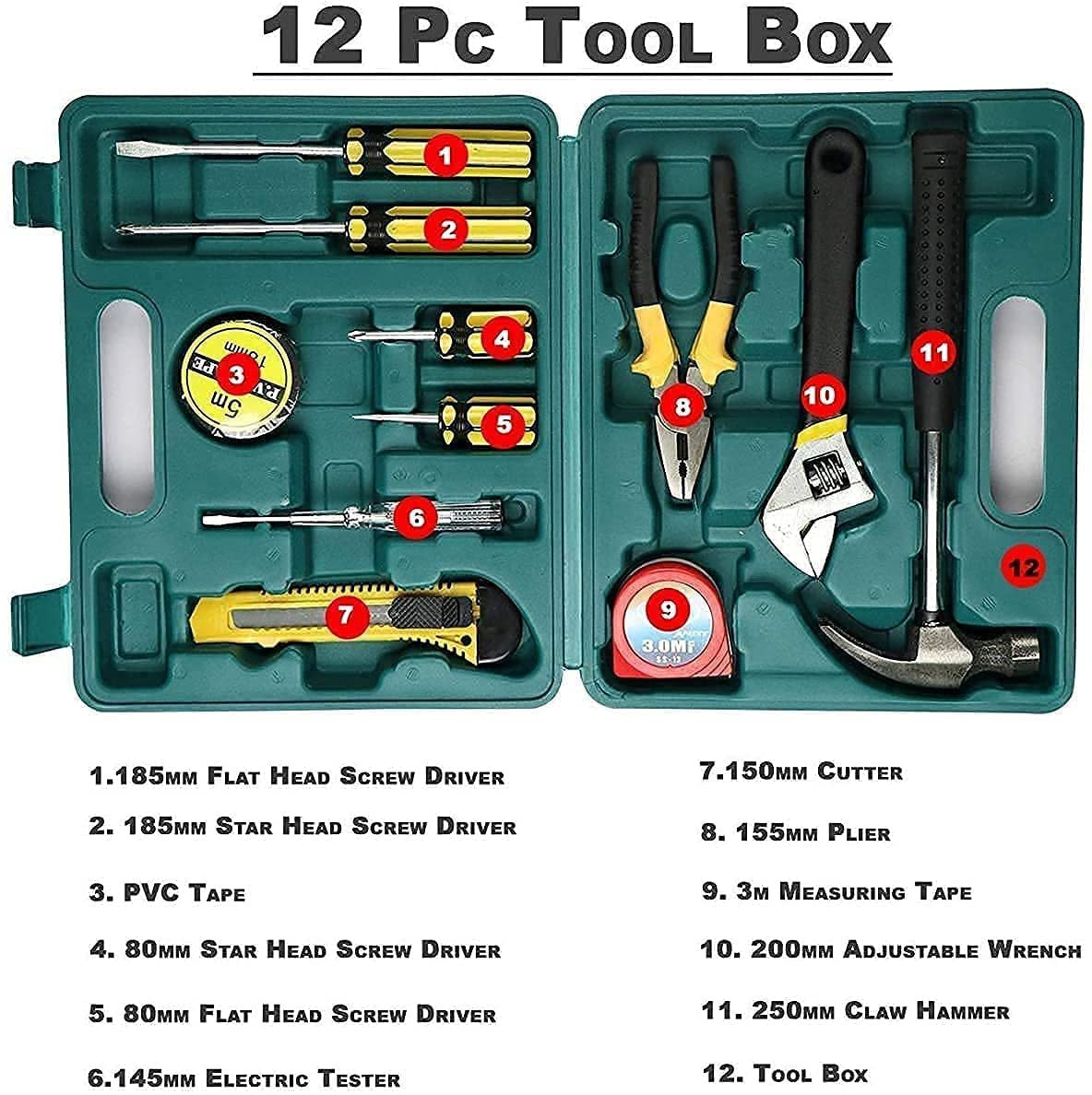 12-Piece Multi-Functional Car & Home Repair Tool Kit with Case