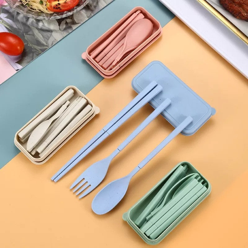 Eco-Friendly Wheat Straw Foldable Cutlery Set with Box