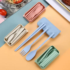 Eco-Friendly Wheat Straw Foldable Cutlery Set with Box