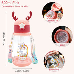 Cute Cartoon Animal Water Bottle with Straw for Kids & Travel