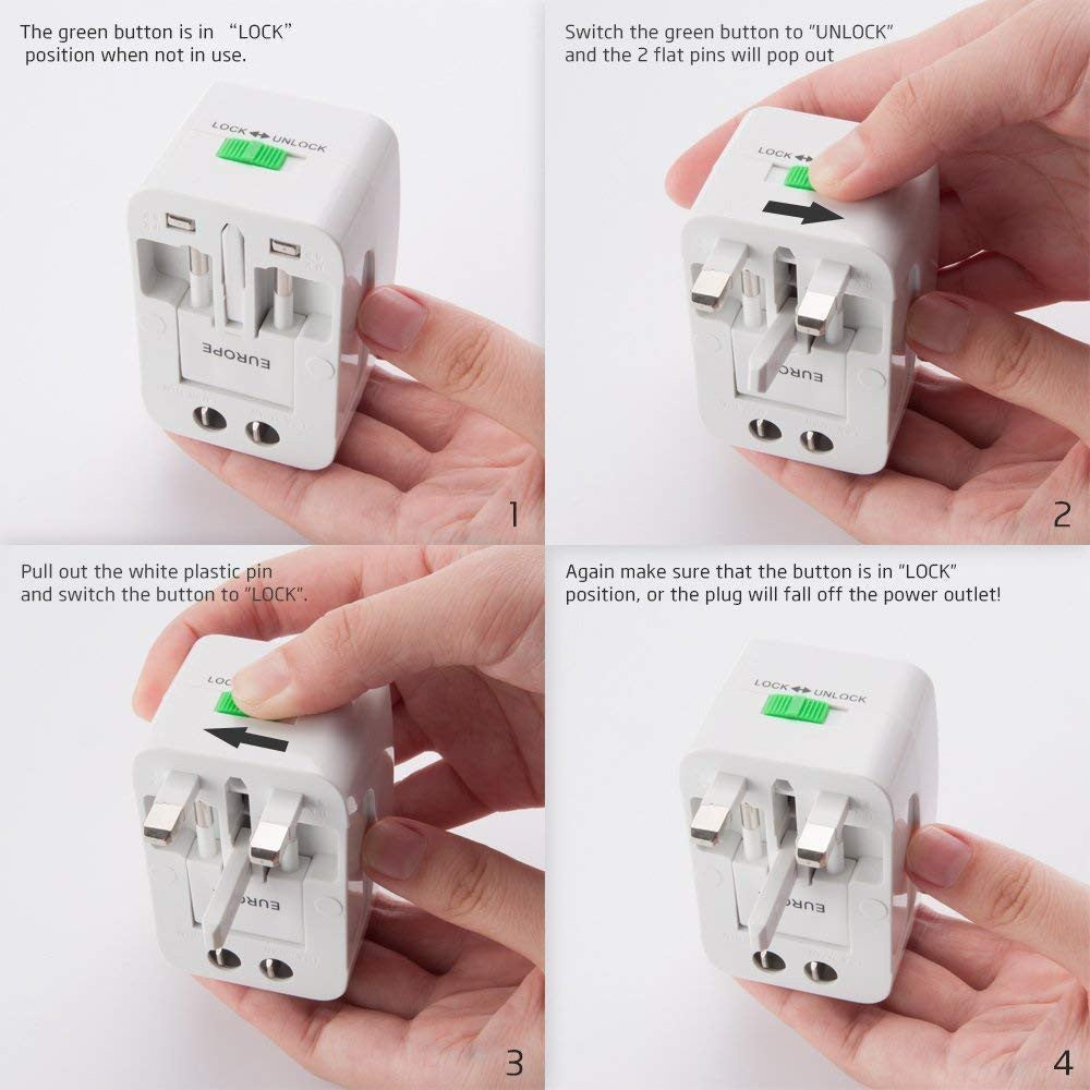 Universal Travel USB Adapter with Multi-Region Plug and Surge Protection