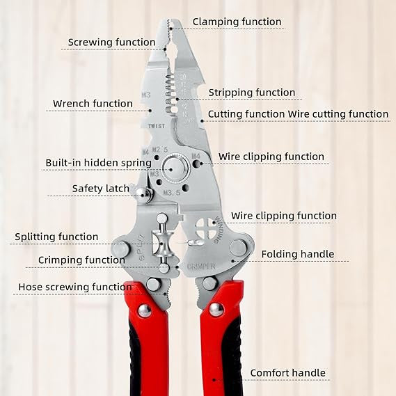 12-in-1 Foldable Stainless Steel Wire Stripper & Pliers