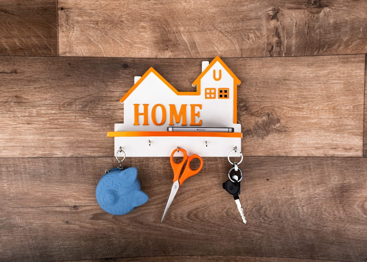 Home Shape Key Holder with Mobile Charging Stand and Storage