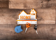 Home Shape Key Holder with Mobile Charging Stand and Storage