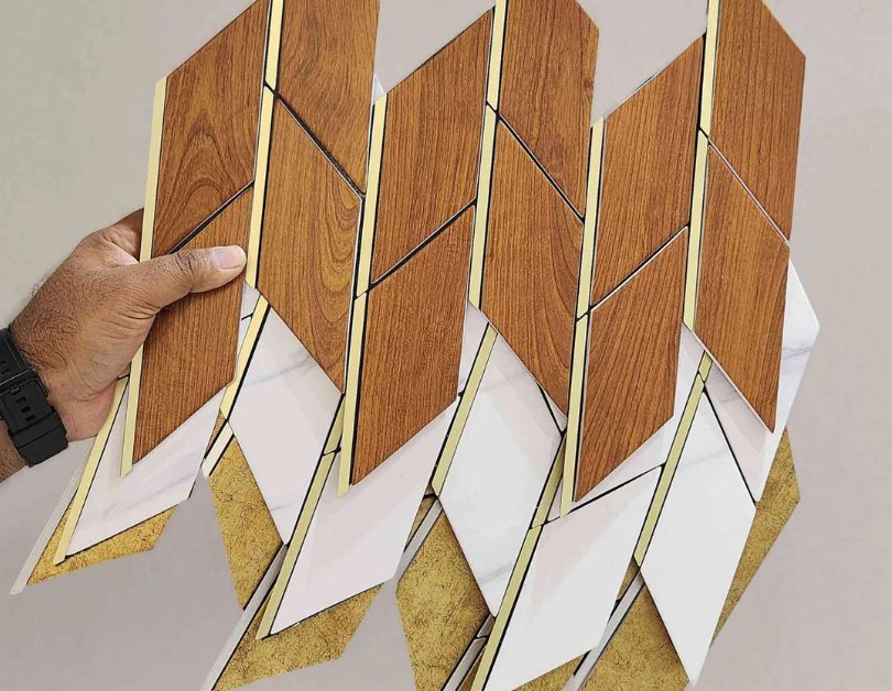 Rectangular Metal Tiles 3D Wall Paper - Self-Adhesive Backsplash for Modern Renovation