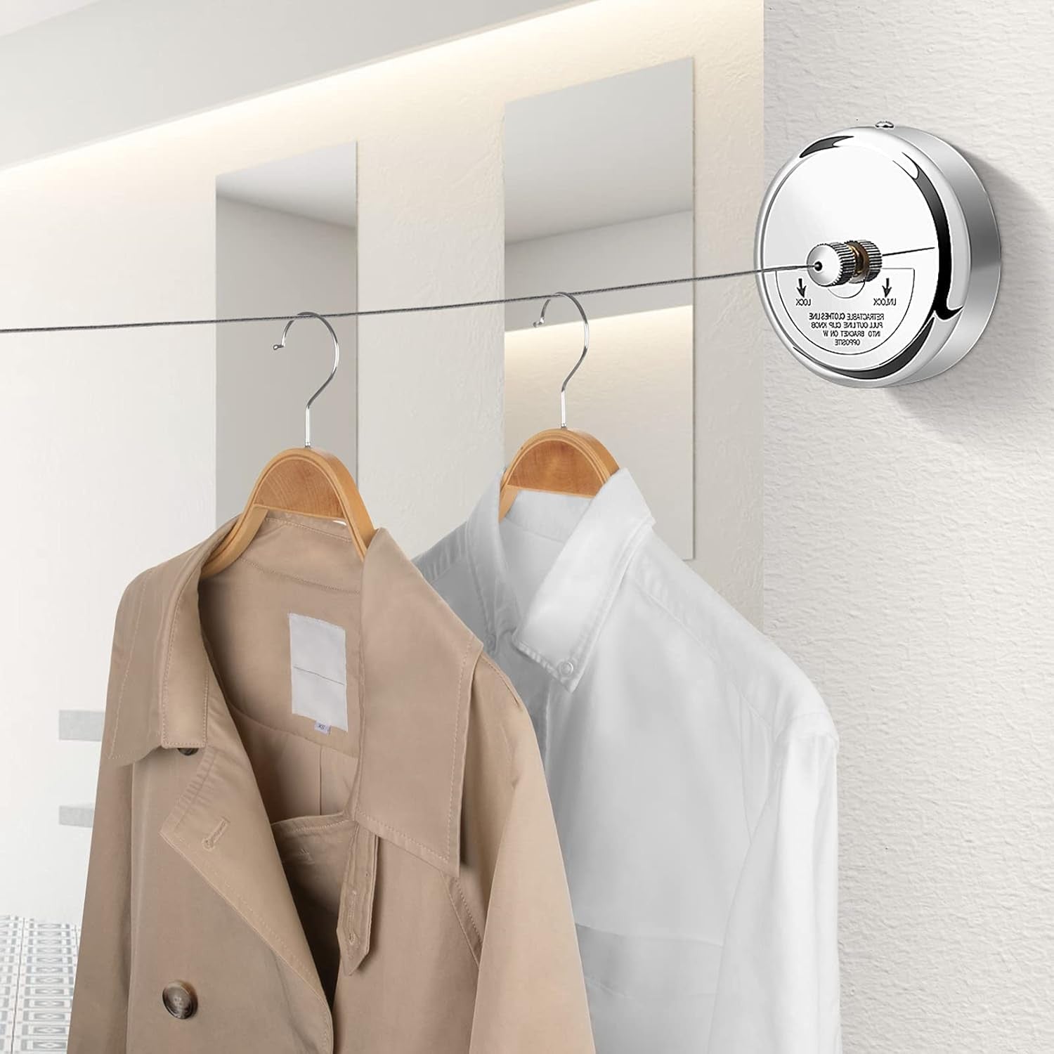Adjustable Stainless Steel Retractable Clothesline for Indoor & Outdoor Use