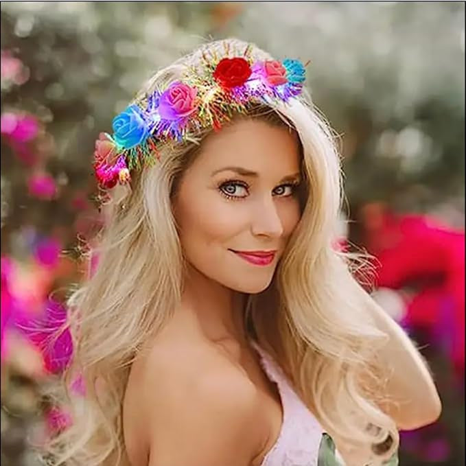 Colorful LED Flower Wreath Headband with Lighted Hair Line