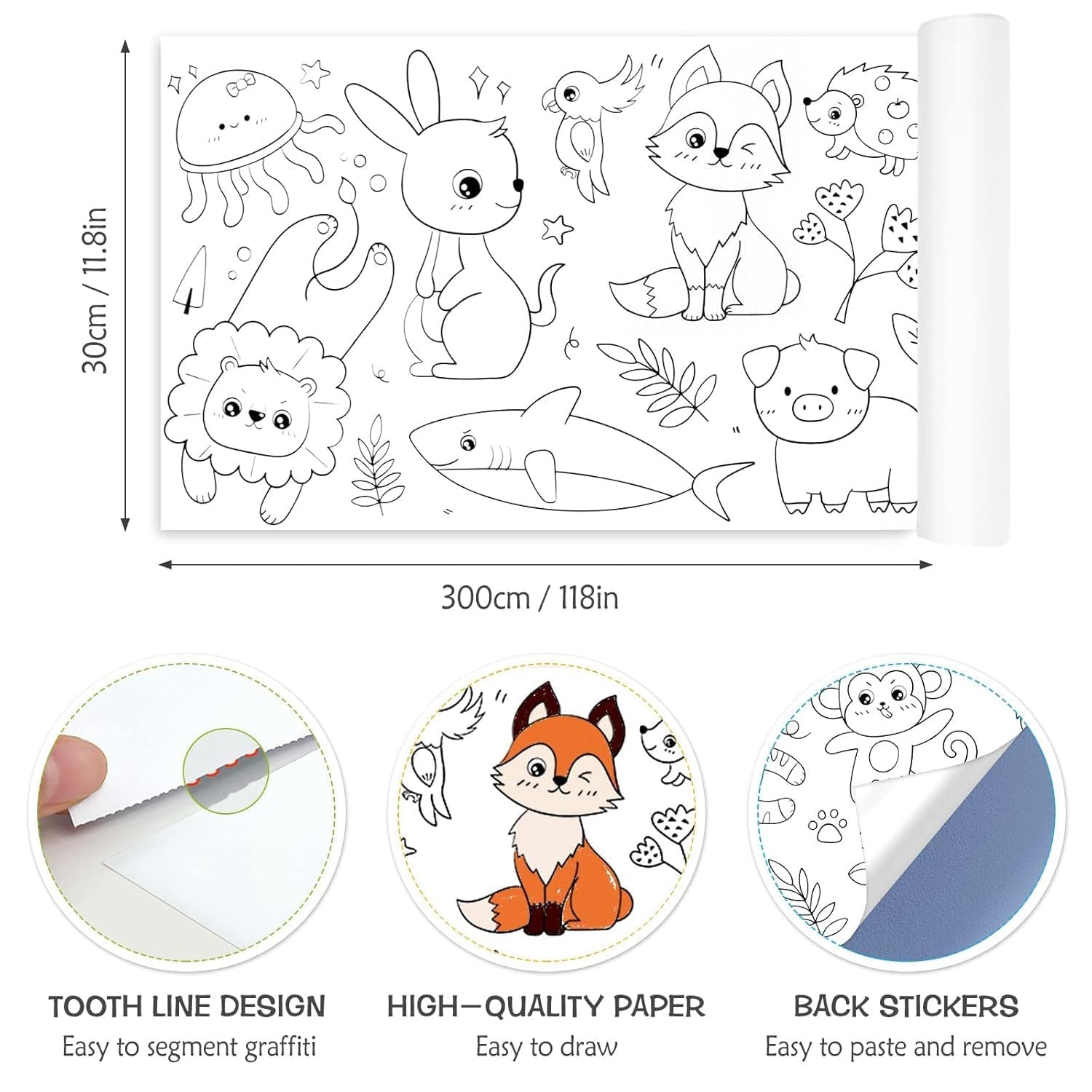 Drawing Roll with Sheets, Color Filling Stickers & Poster for DIY Art