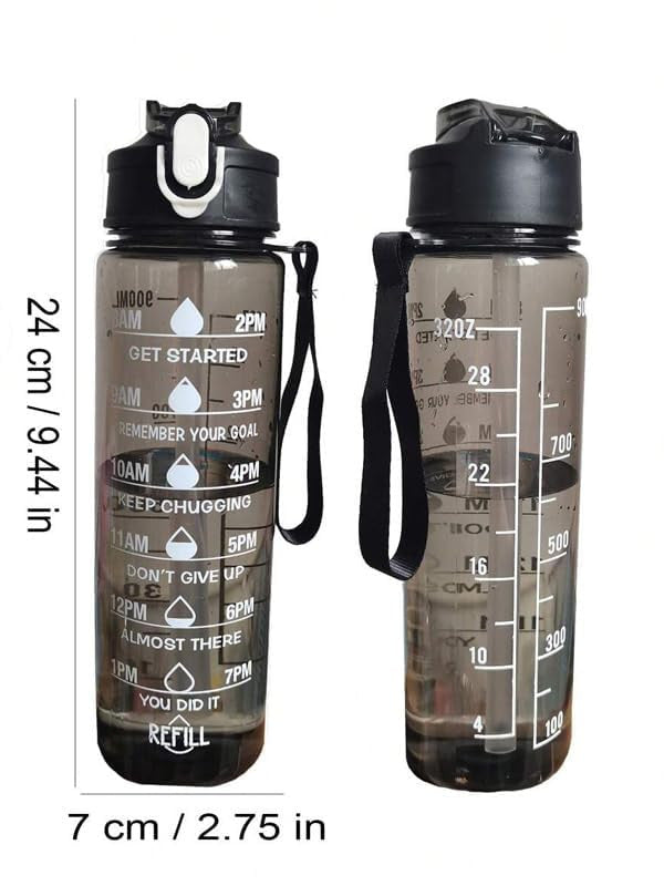 Transparent 900ml Motivational Sports Water Bottle