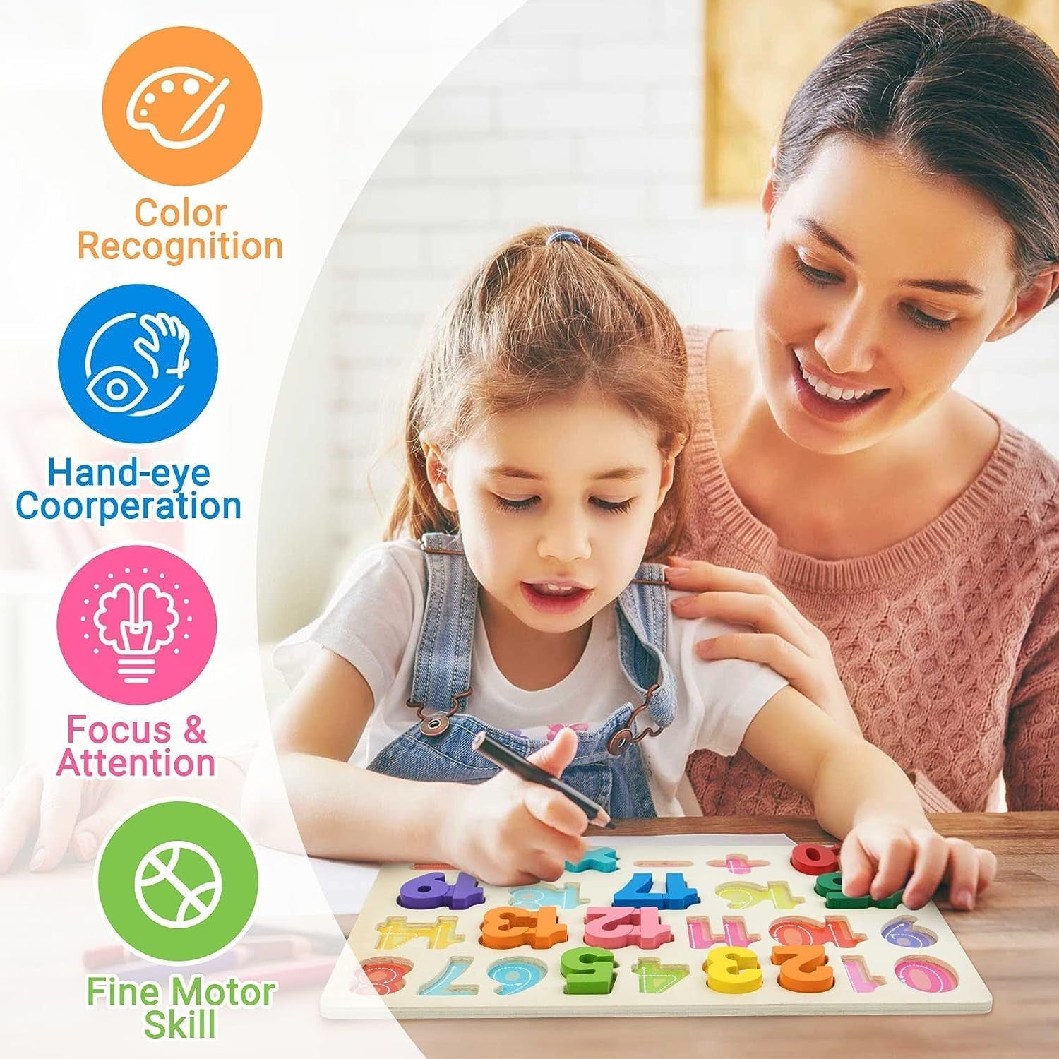 Colorful Wooden Number Puzzle for Learning and Play