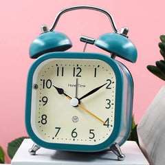 Square Twin Bell Alarm Clock with Night LED Light for Desk and Table