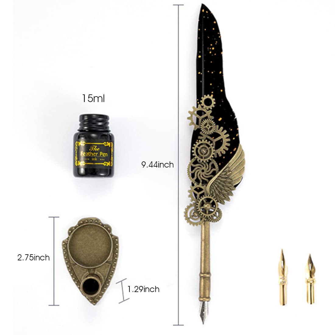Vintage Carving & Calligraphy Pen Set with Feather & Ink