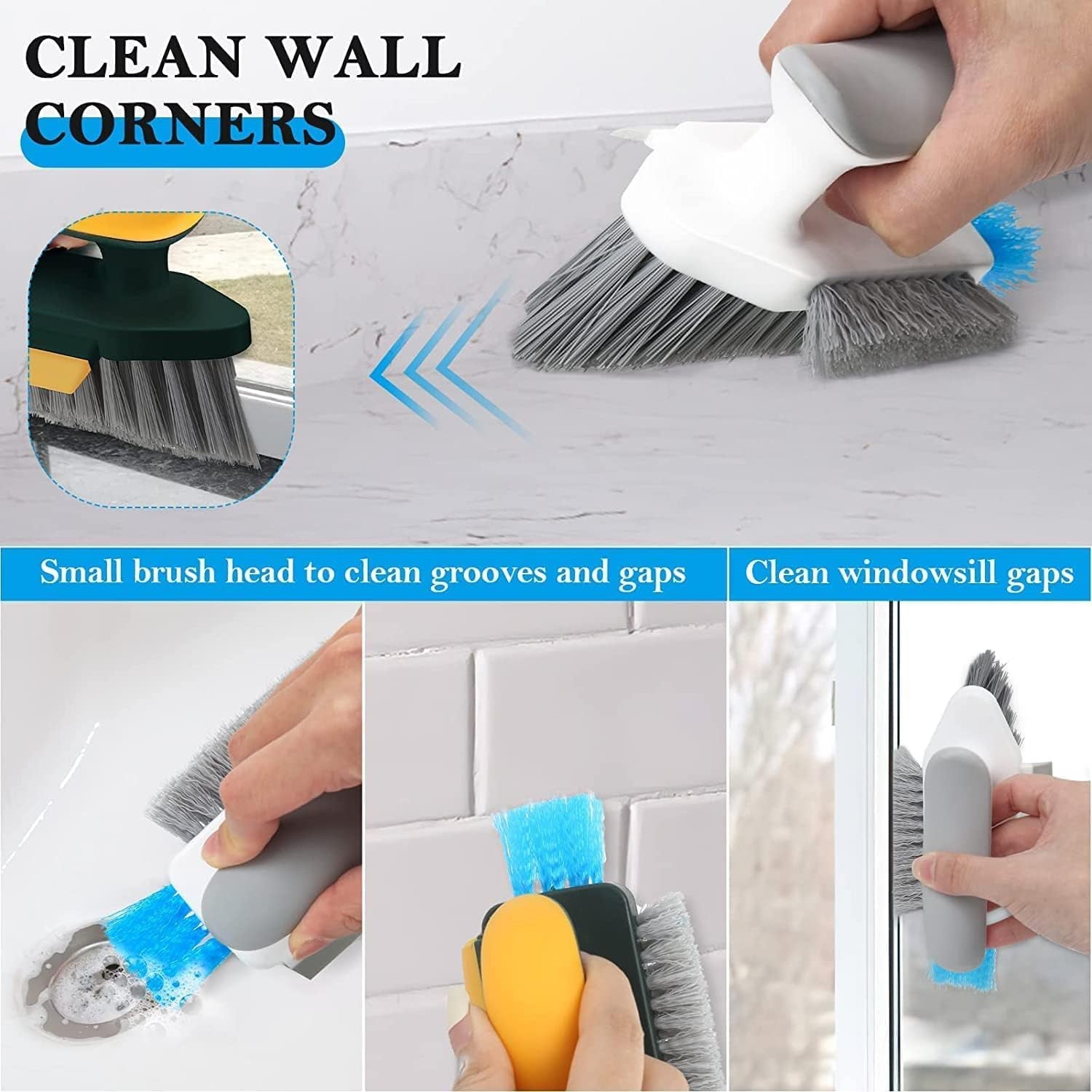 4-in-1 V-Shape Gap Cleaning Brush with Squeegee & Floor Scrubber