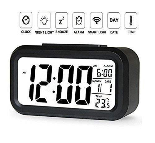 Alvino Black Digital Alarm Clock with Backlight & Sensor