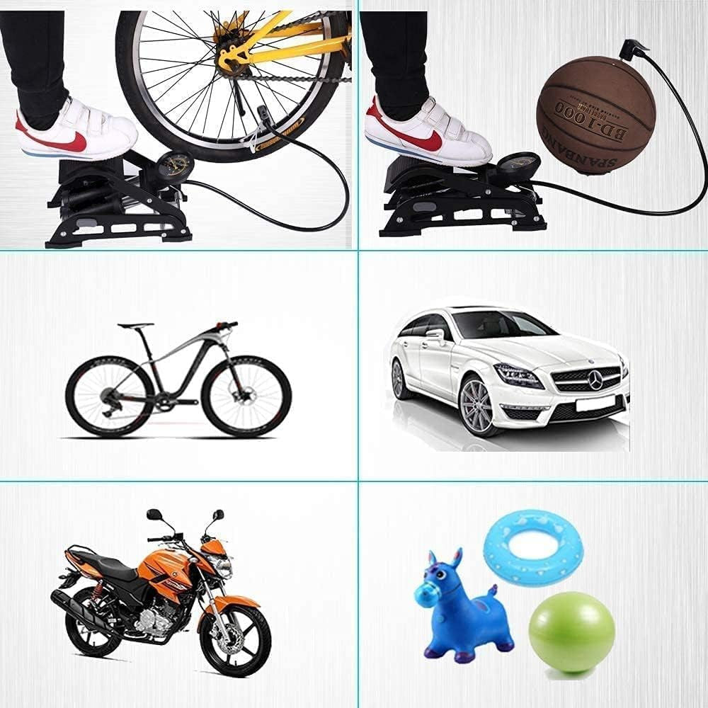 Dual Aluminum Cylinder Foot Pump with Pressure Gauge for Bikes Cars