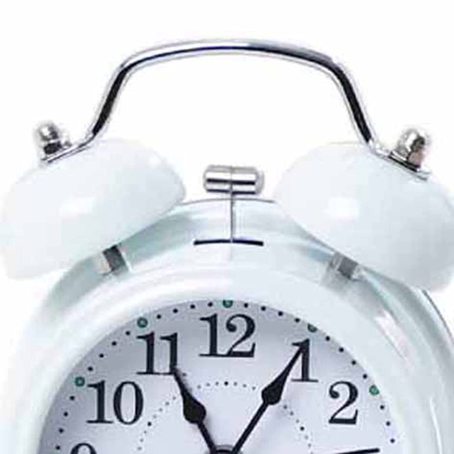 Twin Bell White Alarm Clock with Soft Backlight and Low Ticking Noise