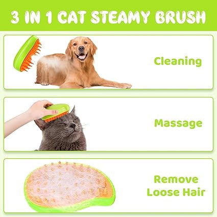 3-in-1 Electric Cat Steam Brush for Hair Removal and Grooming