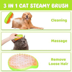 3-in-1 Electric Cat Steam Brush for Hair Removal and Grooming