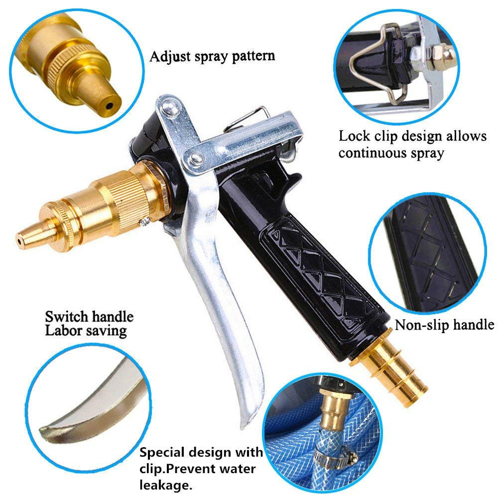 Brass High Pressure Water Spray Gun with Adjustable Nozzle and Metal Trigger