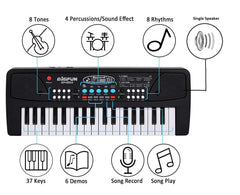 37-Key Electric Piano Keyboard with Microphone, 8 Tones & Rhythms
